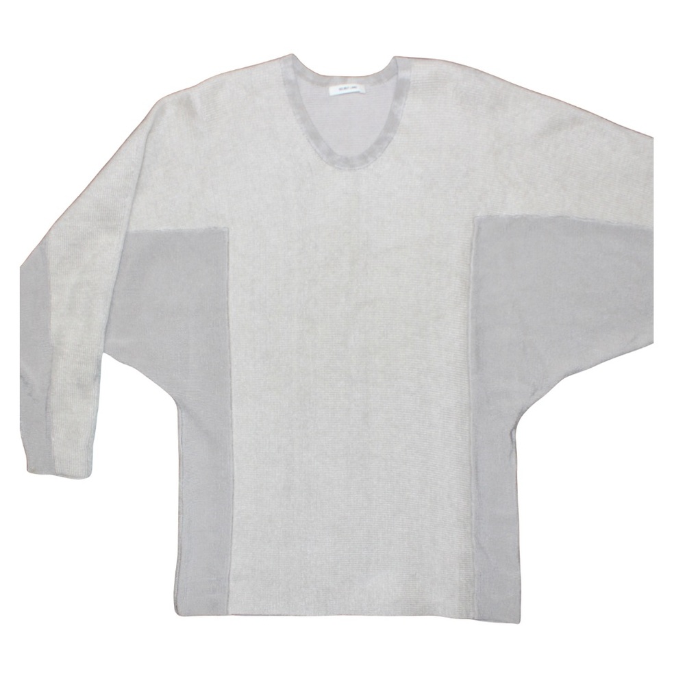 Helmut Lang Colorblock Oversized Mohair Silk Crew Neck Sweater | Taupe Gray